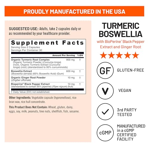 NatureWise Turmeric Boswellia Supplement with BioPerine & Organic Ginger Root - Organic Turmeric 900mg + Boswellia Extract 600mg - Non-GMO, Vegan, USA Manufactured - 60 Capsules[30-Day Supply] - image 5