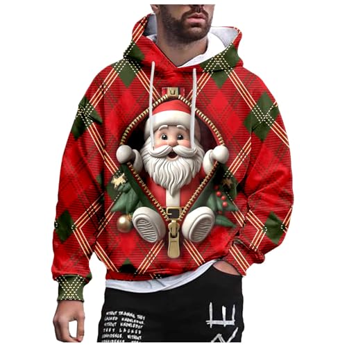 Christmas Hoodies for Men Santa Claus 3D Print Sweatshirts Funny Novelty Graphic Pullover Tops Casual Cool Shirts