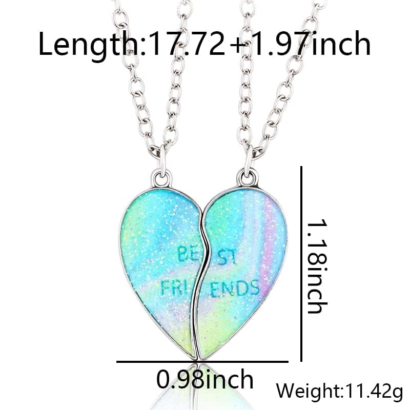 Kefley Best Friend Necklaces for 2 Girls Colorful Illusion Matching Heart Necklaces for Best Friends Gifts for Birthday Christmas Presents for Bestie Glitter BFF Friendship Necklace for Teen Girls2