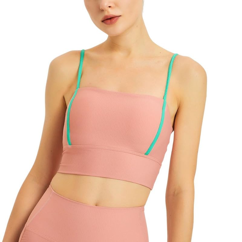 Women's Sports Bra Top Vest Shockproof Fitness Square Neck Thin Strap Comfortable | Pink-L