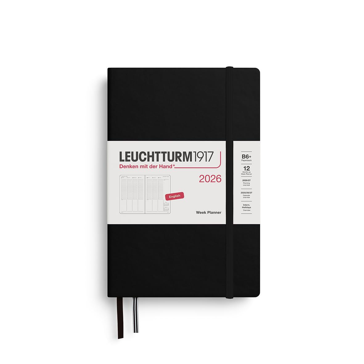 LEUCHTTURM1917 - Week Planner 2026, Hardcover, Paperback (B6+), Black (Jan 1 - Dec 31, 2026)