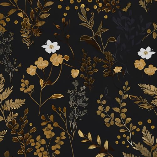 XRUIBZI Black Floral Wallpaper Peel and Stick Wallpaper Leaf Wallpapers Gold Leaf Contact Paper for Cabinets Waterproof Self Adhesive Wall Paper for Kitchen Countertop Wall 17.5" x 393" by XRUIBZI - Used condition - US$30.73