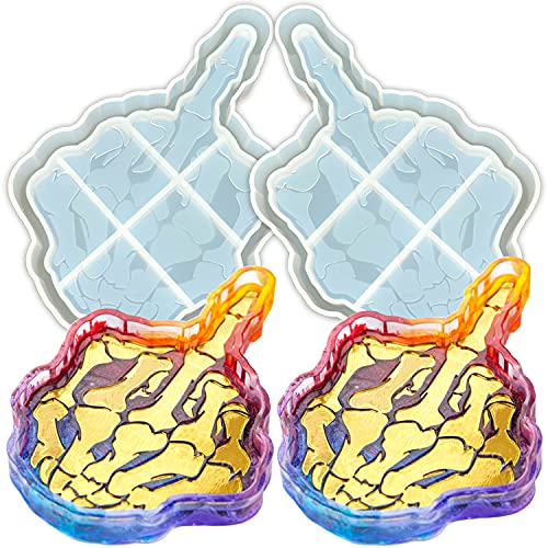 Skull Hand Finger Resin Tray Mold, Gothic Skeleton Hand Silicone Tray Molds for Epoxy Casting, Skull Coaster Molds for DIY Jewelry Tray, Candle Holder, Home Decor Gift