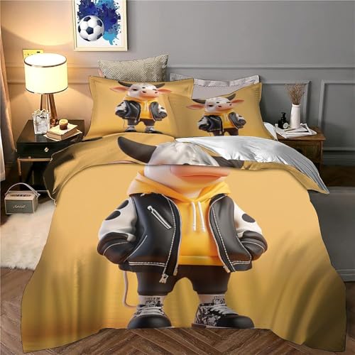 Housse de couette vache imprimé 3D en microfibre King 220x240 cm