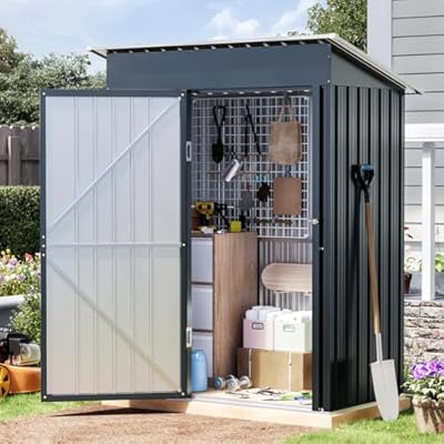 Grovellis 3x5 FT Outdoor Metal Storage Shed, Single Door, 1 Clear Window, Tool Shed for Garden, Patio, Backyard