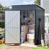 Grovellis 3x5 FT Outdoor Metal Storage Shed with Floor Frame, Single Door, 1 Clear Window, Tool Shed for Garden, Patio, Backyard