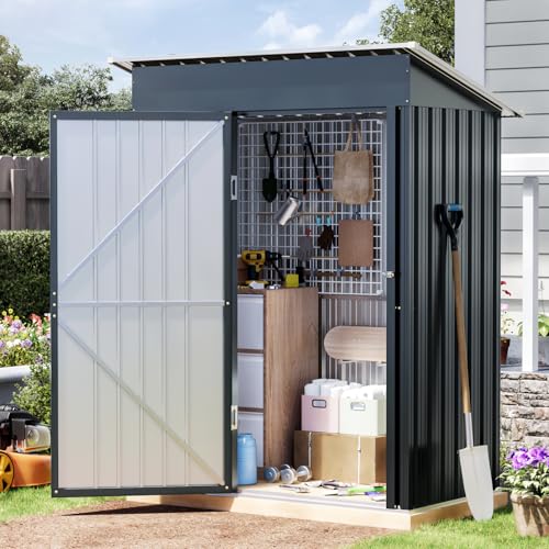 Image of 3x5 FT Outdoor Metal Storage Shed with Floor Frame, Single Door, 1 Clear Window, Tool Shed for Garden, Patio, Backyard