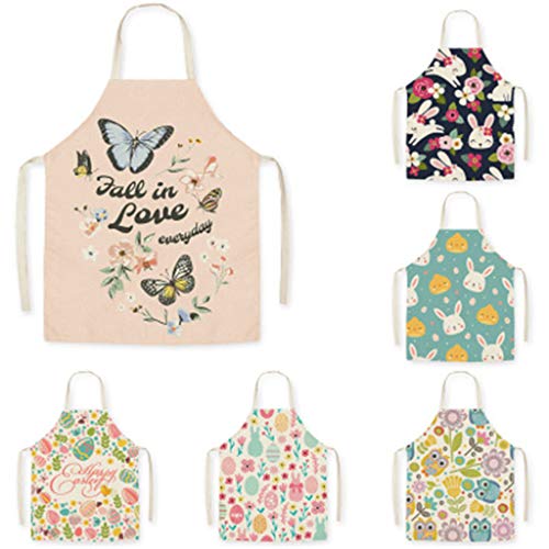 Hibye Kitchen Chef Easter Series Floral Printing Flax Apron Restaurant Cooking Adjustable Bibs Unisex Adult Costume #TOP1