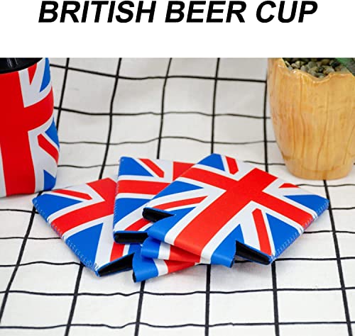4Pack Union Jack Beer Coozies, British Flag Beer Can Cooler, Beer Can Cover for Bottles DIY Funny Party Gift - Image 2