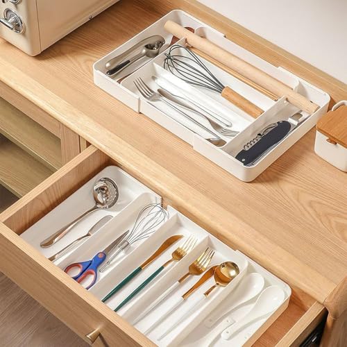 Organiseur de tiroir rétractable 27x27x4 cm en plastique réglable pour couverts de cuisine - 6