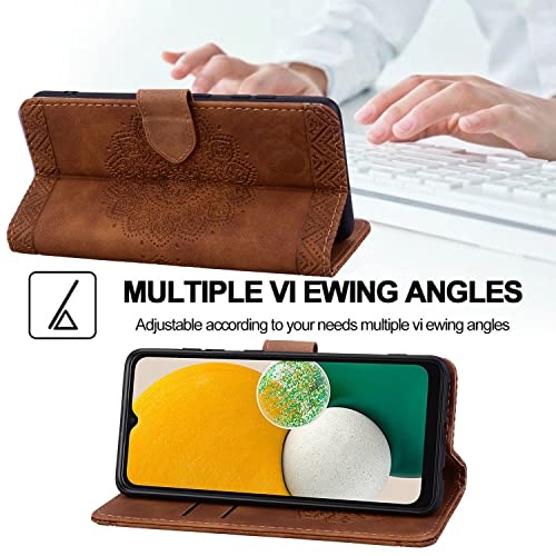 Image of Flip Case for Samsung Galaxy S21 6.2 Inch Cover, Durable PU Leather Mandala Embossed Case with Magnetic Clasp Wallet Phone Cover for Galaxy S21 6.2 inch - Brown