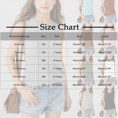 3-Pack Girls Summer Ribbed Sleeveless Tank Top Basic Solid Crewneck Comfy Soft Blouse Tees for 5-15 Years3