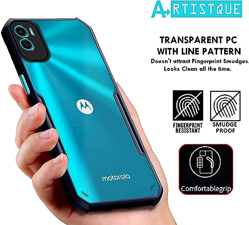 Image of A rtistque Clear Hard Transparent Acrylic Armor Anti-Drop Shockproof TPU Edge Back Cover Case for Motorola E22s / Motorola Moto E32 - Black