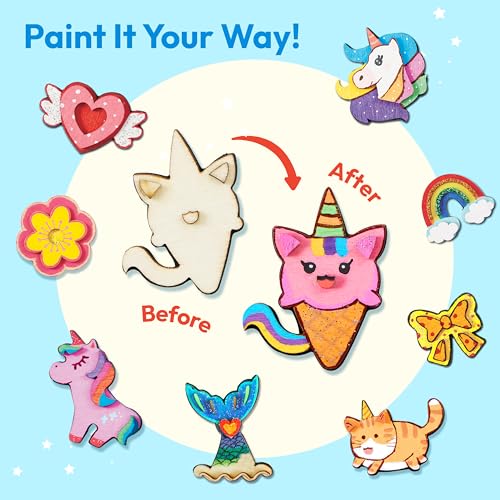 JOYIN 12 pcs Fantasy Wooden Magnets, Kids Unicorn Painting Craft, Spring and Rainy Day Activities School Art Projects, Toys for Kids Aged 3+ Birthday Easter - Image 4