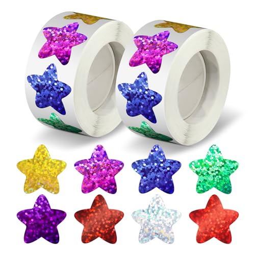 Suofuolef 1000 Stück Sterne Aufkleber Bunt Belohnung Sternaufkleber für Kinder Selbstklebend Glitzer Sticker für DIY Scrapbooking Dekoration