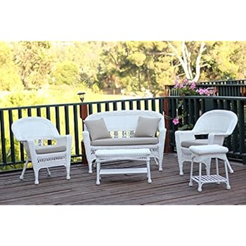 Alternative view of Jeco 5pc Wicker Conversation Set in White with Tan Cushions