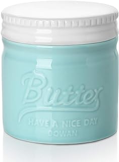 DOWAN Butter Crock, French Butter Dish for Spreadable Soft Butter, Ceramic Butter Keeper with Lid for countertop, Housewarming Gift for Wife Mom Friends, Blue