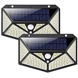 150 LED Luz Solar Exterior，HETP【Iluminación omnidireccional 6 lados】Luces led Solares Exteriores con Sensor de Movimiento Lámpara Solar Impermeable IP65 led Foco Solar para Exterior, paquete de 2
