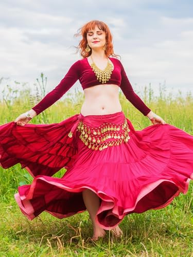 Hicarer Belly Dance Hip Scarf for Women Gypsy Costume Set Hip Skirt Gold Necklace and Earrings Dance Outfit Accessories(Rose Red) by Hicarer - Image 10