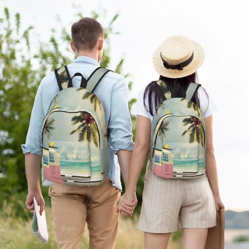 Mochila para laptop EdWal con estampado de playa y autobús para mujer 6