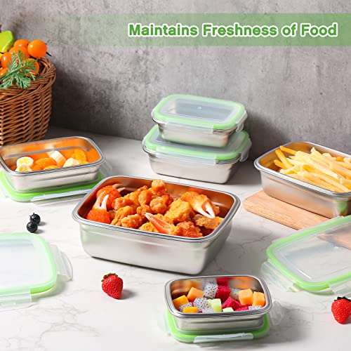 Nuanchu 10 Pcs Stainless Steel Food Storage Containers With Lids Metal Meal Prep Containers Rectangular Bento Lunch Box Set Leak Proof Airtight For Adults Dishwasher Microwave Refrigerator (Green) #TOP4