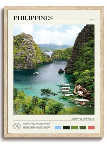 KISSFOX OAK Wood Framed Wall Art Philippines Wall Decor Asia Canvas Art Landscape Pictures Mountain Paintings Travel Posters Aesthetic Artwork For Bedroom Office Living room