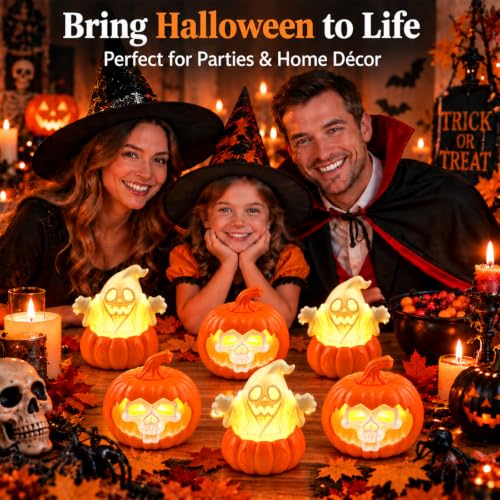 6 Pack Halloween LED Flameless Candles with Ghost Pumpkin Skull Design - image 4