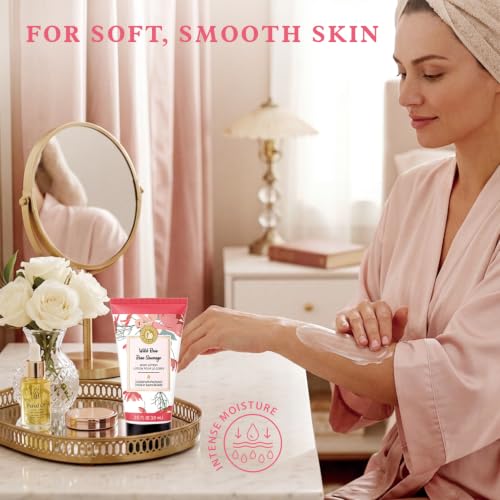 BODY & EARTH # LOVE Hand Cream Gifts Set for Women, 4PCS Wild Rose Bath and Body Gift Set with Hand Cream, Body Lotion, Body Scrub, Soap, Self Care Kit Spa Gifts for Women Christmas Gift for Her - Image 5