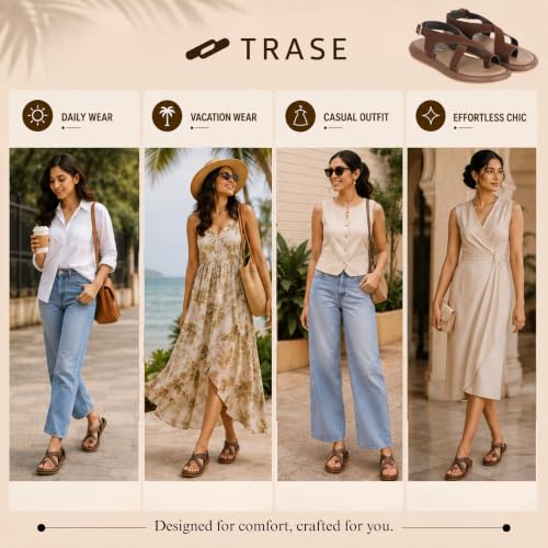 Image of TRASE Women's Casual Flat Sandals with Cross Straps, Adjustable Ankle Closure, Comfortable Footbed, Stylish Open Toe Design for Daily Wear, Outings and Casual Occasions