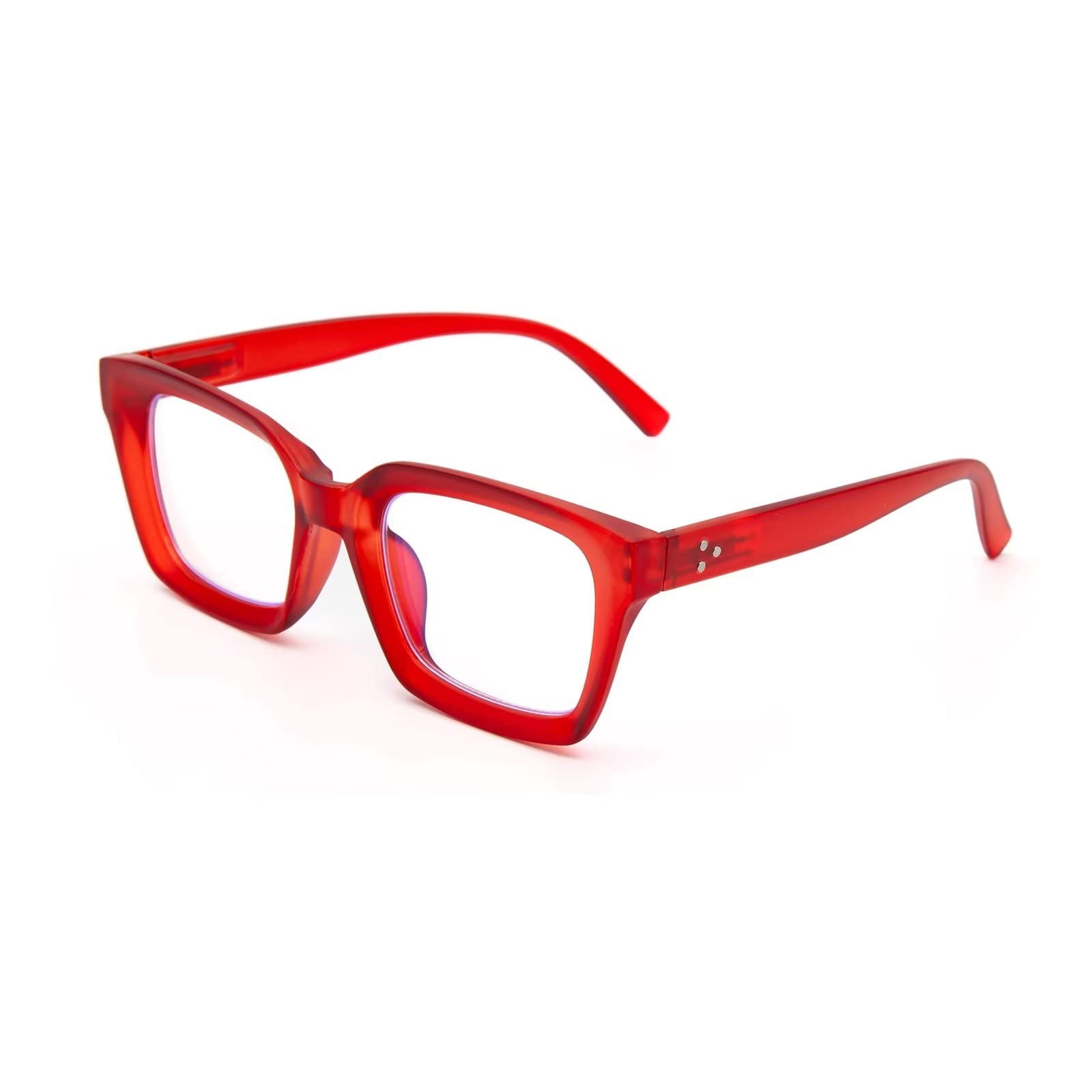 Amorays Occhiali da Lettura Oversize Square Frame Vintage con Anti Luce Blu Lenti Cerniera a Molla Occhiali Presbiopia Lettori per Donna Uomo 6561NEW(Rosso,+2.5)