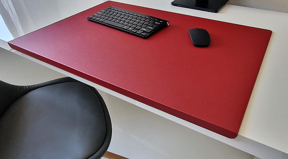 Gewinkelte Schreibtischunterlage mit Kantenschutz sanft lux Leder 70 x 47 Rot
