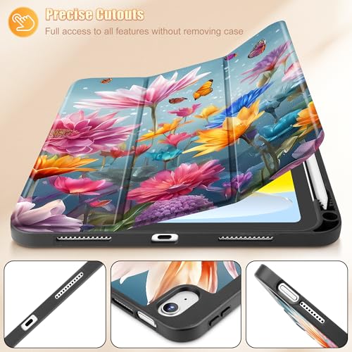 Tuiklol Case for iPad 11 inch (A16 Chip) 2025 Generation 11th / iPad 10.9 inch 2022 10th Gen,Slim Stand Hard Case Pencil Holder with TPU Back Cover & Trifold Stand & Auto Wake/Sleep, Mult-Floral by Tuiklol - Image 7