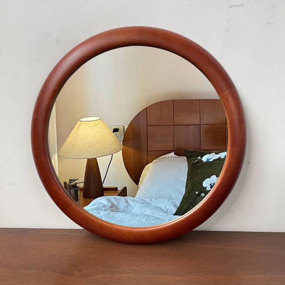 Miroir salle de bain bois suspendre rond 34cm décoration intérieur