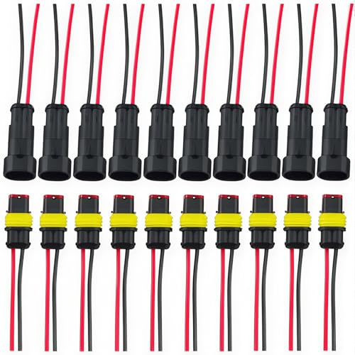 CESFONJER Electrico Impermeable Conector | Conectores Sellado, Para Auto Motocicleta Scooter Camión Juego De Enchufes Marinos (2 Pin Con Cable × 10 Kit)