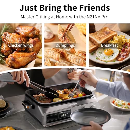 Image of N21NA Pro Slow Cooker 10 Quart, 8-in-1 Programmable PFOA-Free Ceramic Coated Multi-Cooker with Grill Pan, Steaming Plate (Includes Silicone Spoon & Tongs)