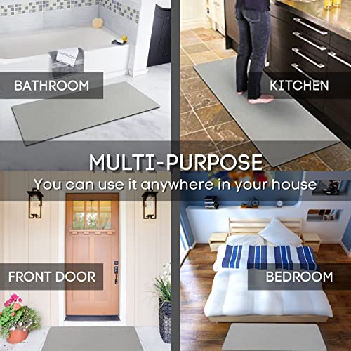 Thin Bathroom Rug - Non-Slip Quick Drying Diatomaceous Earth, Diatomite Stone Bath Mat, Easy To Clean Absorbent Floor Carpet For Shower, Toilet And Kitchen Sink, Safe For Children And Elderly (Grey) #TOP6