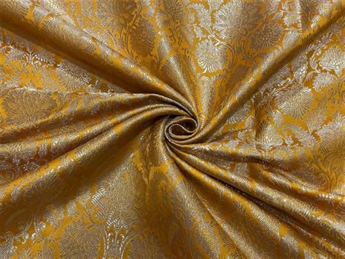 Tissu jacquard brocart jaune mangue coupon de 44 pouces pour styliste