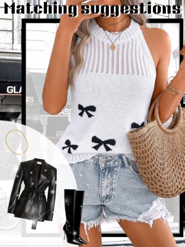 Image of ChiaoLezhee Women's Summer Knit Tank Tops, Racerback High Neck Lightweight Sweater Vest, Dressy Casual Outfits