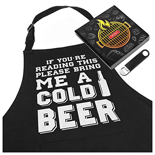 Vagavy - Funny Bbq Apron For Men With Pockets - Bottle Opener And Gift Box Included - Black Barbeque Man Aprons, Dad, Husband - Birthday, Father’s Day Grilling Gifts For Papa, Husband #TOP1