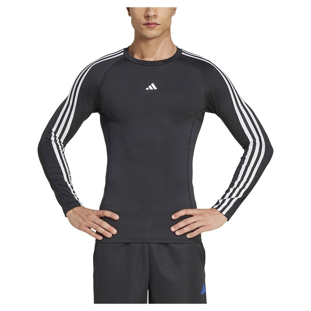 adidas Men's Techfit Compression Training 3-Stripes Long-Sleeved T-Shirt
