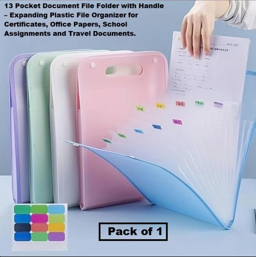 Image of Generic 13 Layer A4 Paper File Folder, Multi-Layer Expanding Document Organizer, Portable Student & Office Storage Bag, Multicolour Vertical Folder