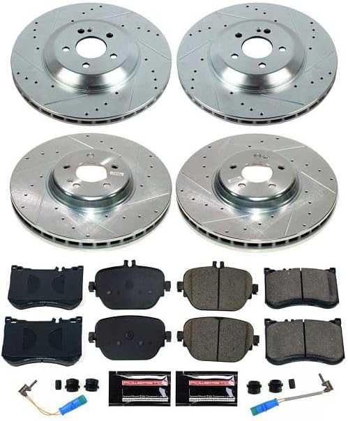 PowerStop Front and Rear Brake Kit For Mercedes-Benz E53 AMG 2019-21 - Drilled and Slotted Disc Rotors with Ceramic Brake Pads Replacement, K9024