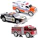 Top Right Toys Emergency Vehicles - Ambulance, Fire Truck and Police car, 3 pc Set with Lights and Sirens
