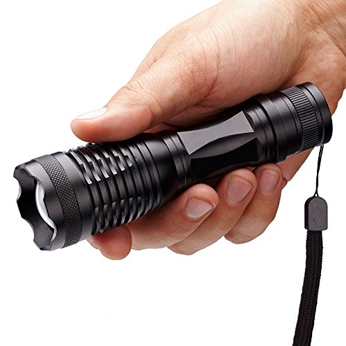 LED Handheld Flashlight Cree XML-T6 Bulb Waterproof Camping Torch Adjustable Focus Zoom Tactical Light Rechargeable Batteries,AC Charger + Charger Base and White Tube
