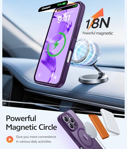 Image of FNTCASE for iPhone 16 Pro Case: [Compatible with Magsafe] Translucent Matte Cases with [Full Camera Protection] [Screen Protector] Military Grade Shockproof Protective Phone Cover - Purple