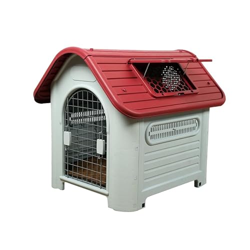 Pempet 犬小屋 ペットハウス 犬 ハウス プラスチック ドッグハウス 犬小屋 屋内 屋外 小型犬 中型犬 大型犬 天窓付き ドア付き 防雨 換気 軽量 全天候型 オールシーズン 洗える サビない 組み立て簡単