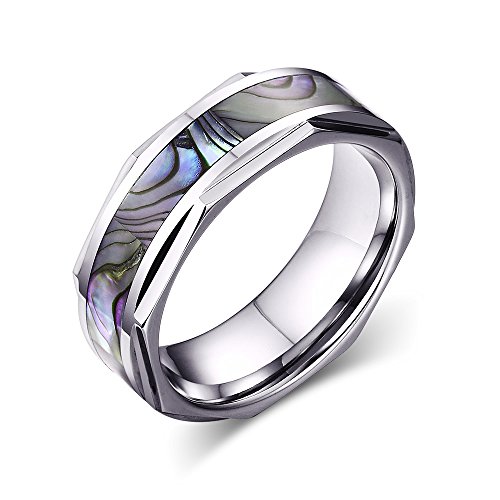 CARTER PAUL Tungsten Haut Homme Poli Incrusté Abalone Shell Ring, Taille 57