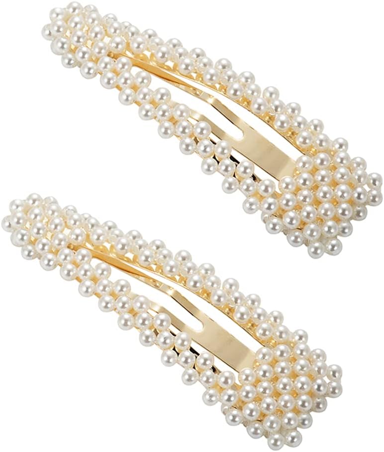 BlingKingdom 2pcs 3.3" Snap Pearl Large Hair Clips Pins Barrette Ties Hair for Bridesmaid Girls Women Childrens Gifts Party Wedding Daily Styling