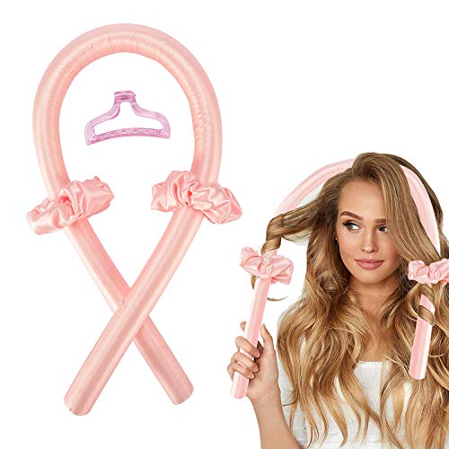 Women Heatless Hair Curlers For Long Hair, No Heat Silk Curls Headband You Can To Sleep In Overnight, Soft Foam Hair Rollers, Curling Ribbon and Flexi Rods for Natural Hair (Pink)