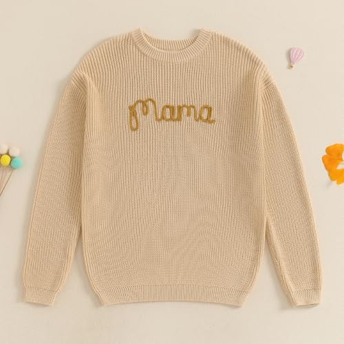 Mommy and Me Family Matching Sweaters Crew Neck Long Sleeve Fall Winter Warm Pullover Knitwear Outfits2